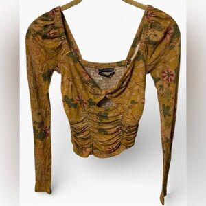 Urban Outfitters Mustard Floral Long Sleeve Top